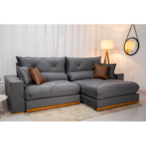 Sof Retrtil Reclinvel Bello Plus 2.90m Veludo Cinza 20 - D33 e Molas Ensacadas
