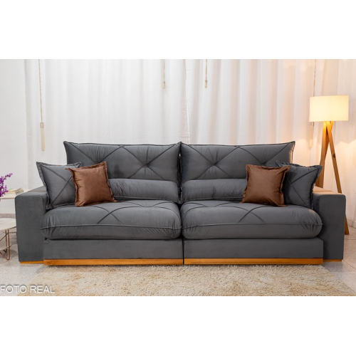Sof Retrtil Reclinvel Bello Plus 2.90m Veludo Cinza 20 - D33 e Molas Ensacadas