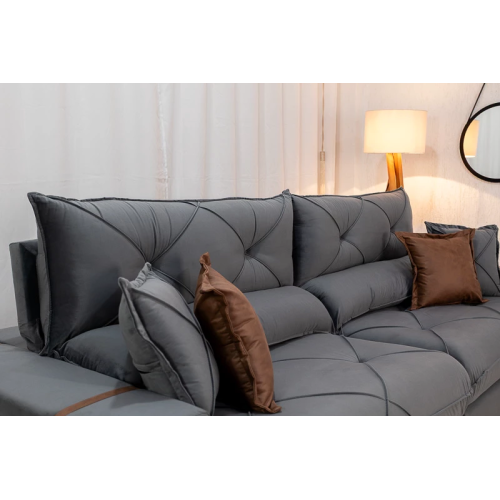 Sof Retrtil Reclinvel Bello Plus 2.90m Veludo Cinza 20 - D33 e Molas Ensacadas