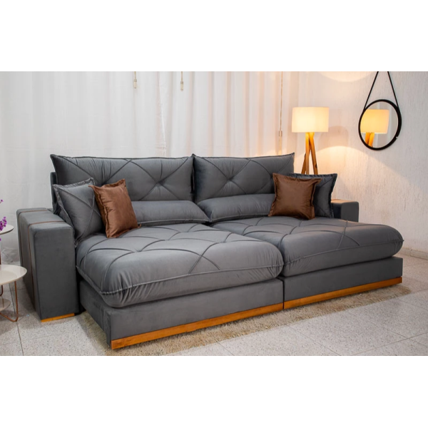 Sof Retrtil Reclinvel Bello Plus 2.90m Veludo Cinza 20 - D33 e Molas Ensacadas