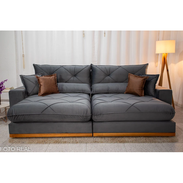 Sof Retrtil Reclinvel Bello Plus 2.90m Veludo Cinza 20 - D33 e Molas Ensacadas