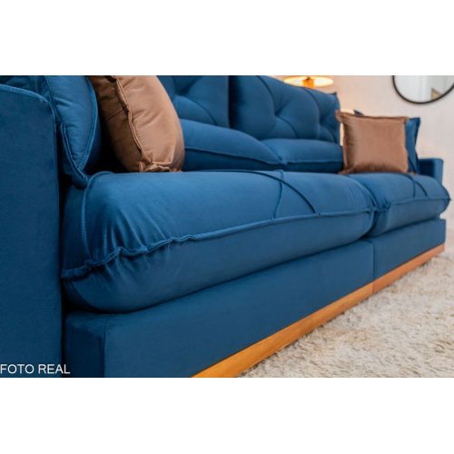 Sof Retrtil Reclinvel Bello Plus 2.90m Veludo Azul - D33 e Molas Ensacadas
