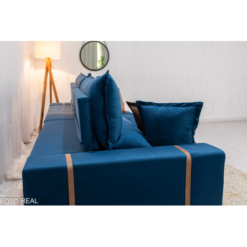 Sof Retrtil Reclinvel Bello Plus 2.90m Veludo Azul - D33 e Molas Ensacadas