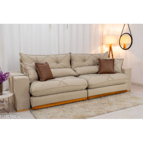 Sof Retrtil Reclinvel Bello Plus 2.90m Linho Bege - D33 e Molas Ensacadas