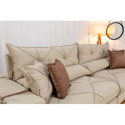 Sof Retrtil Reclinvel Bello Plus 2.90m Linho Bege - D33 e Molas Ensacadas
