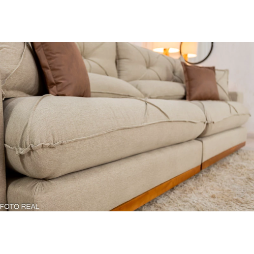 Sof Retrtil Reclinvel Bello Plus 2.90m Linho Bege - D33 e Molas Ensacadas