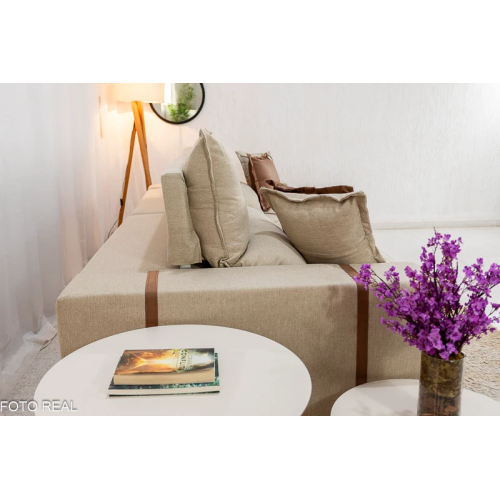 Sof Retrtil Reclinvel Bello Plus 2.90m Linho Bege - D33 e Molas Ensacadas