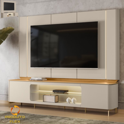 Painel + Rack Santorini Off White/Tauari Fosco Larg. 2.39m ? LINEA BRASIL