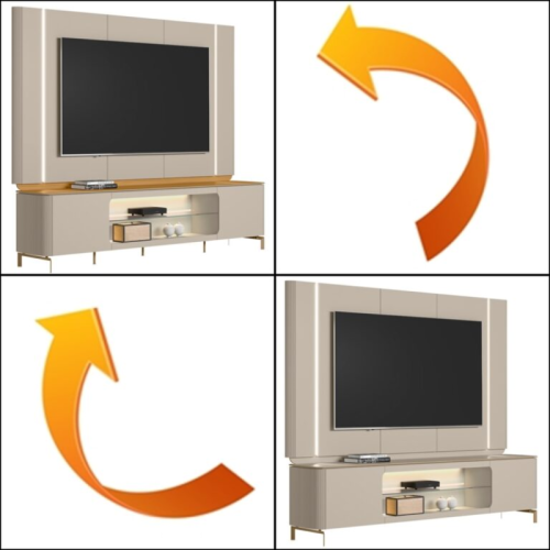 Painel + Rack Santorini Off White/Tauari Fosco Larg. 2.39m ? LINEA BRASIL