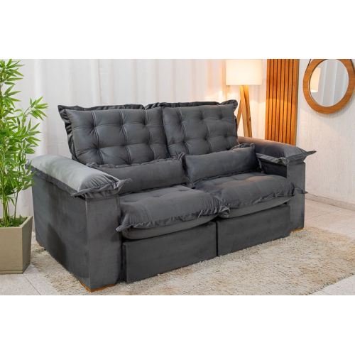 Sof Retrtil Reclinvel Mal 2.10m Veludo Grafite A15 - D28 Pr Aditivada