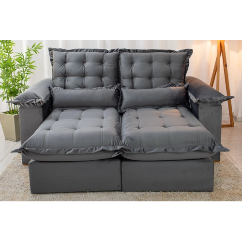 Sof Retrtil Reclinvel Mal 2.10m Veludo Grafite A15 - D28 Pr Aditivada