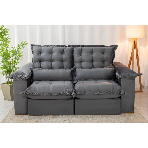 Sof Retrtil Reclinvel Mal 2.10m Veludo Grafite A15 - D28 Pr Aditivada