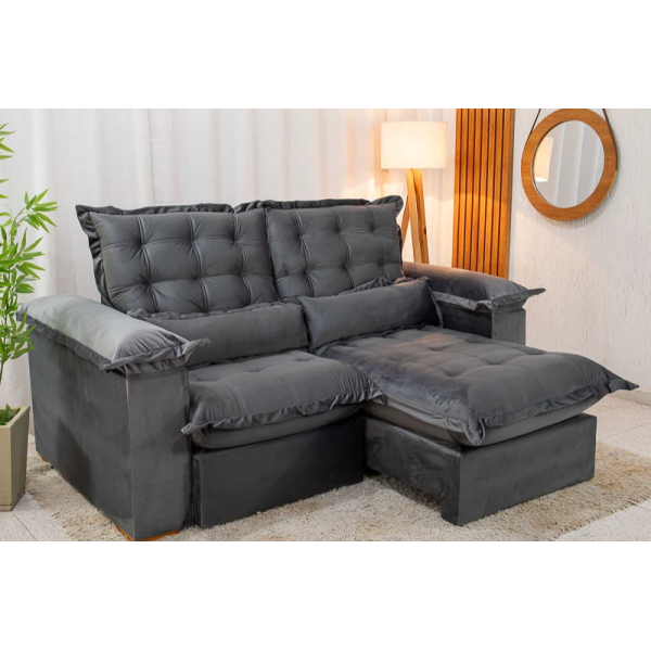 Sof Retrtil Reclinvel Mal 2.50m Veludo Grafite A15 - D28 Pr Aditivada