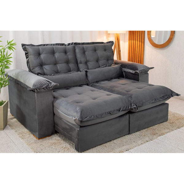 Sof Retrtil Reclinvel Mal 2.50m Veludo Grafite A15 - D28 Pr Aditivada