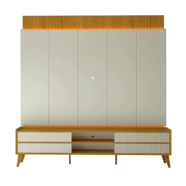 Rack Magnfico 212 + Painel Magnfico 220 Nature/Off C/LED e Detalhe Ripado Larg. 2.18m Gelius