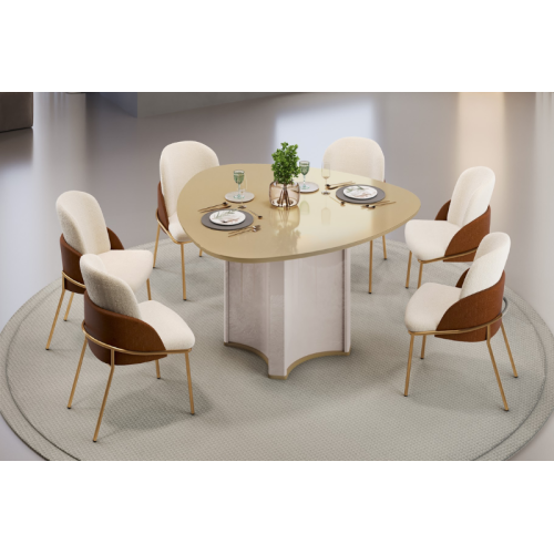 Mesa Jantar Chanel Tampo Vidro Dourado 1.36 x 1.36 + 6 Cadeiras Vitta