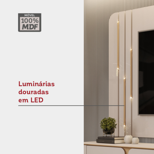 Painel + Bancada Celine Off White Larg. 2.41m - DJ Moveis