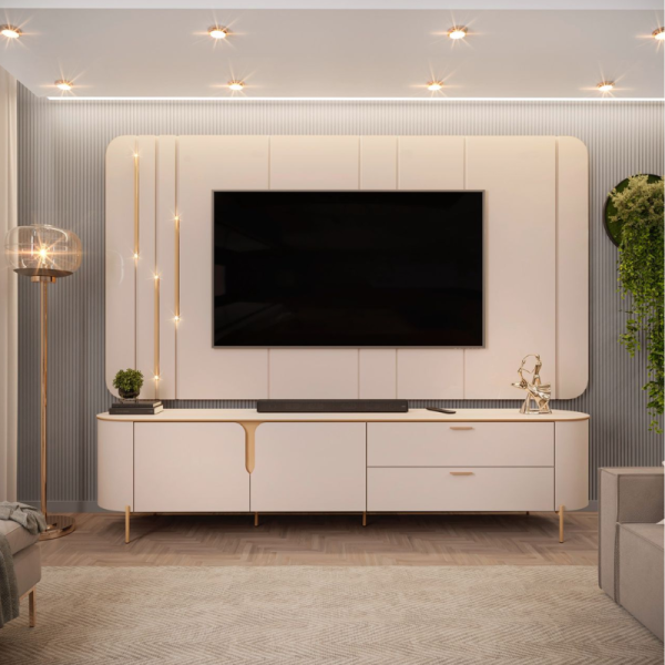 Painel + Bancada Celine Off White Larg. 2.41m - DJ Moveis