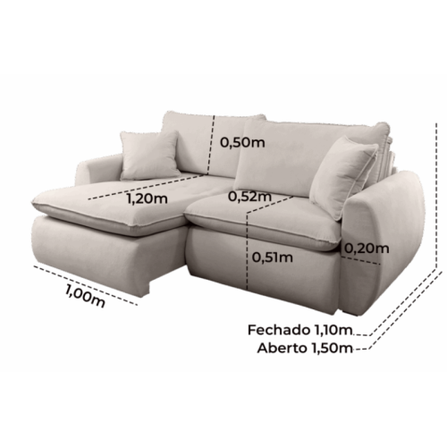Sof Retrtil Reclinvel Albano 2.40m Boucl Bege