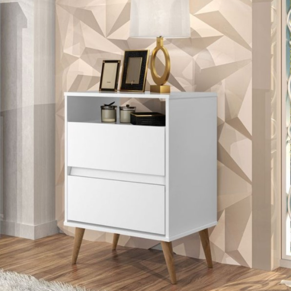 Mesa de Cabeceira Lotus 2 Gavetas 1 Nicho Branco JA Moveis