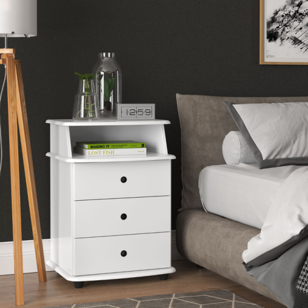 Mesa de Cabeceira Luxo 3 Gavetas 1 Nicho Branco EJ Moveis
