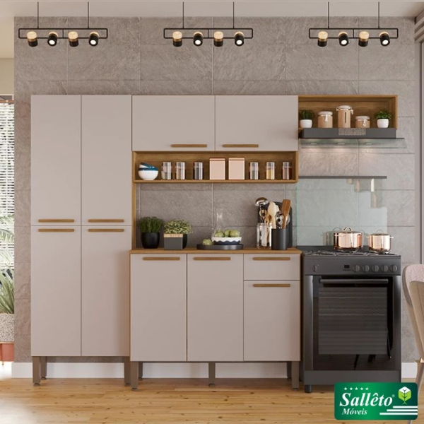 Cozinha Completa Madri Balco + Paneleiro e Areo Cinamomo/Off - Sallto