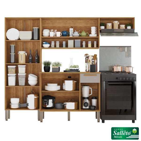 Cozinha Completa Madri Balco + Paneleiro e Areo Cinamomo/Off - Sallto