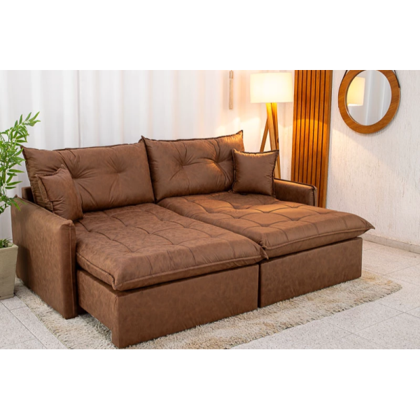 Sof Cama Retrtil Reclinvel Andrade 2.20m Korino Marrom 410 Molas Ensacadas - Sem Caixa