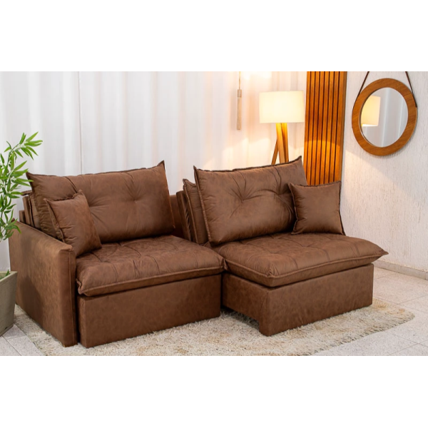 Sof Cama Retrtil Reclinvel Andrade 2.20m Korino Marrom 410 Molas Ensacadas - Sem Caixa