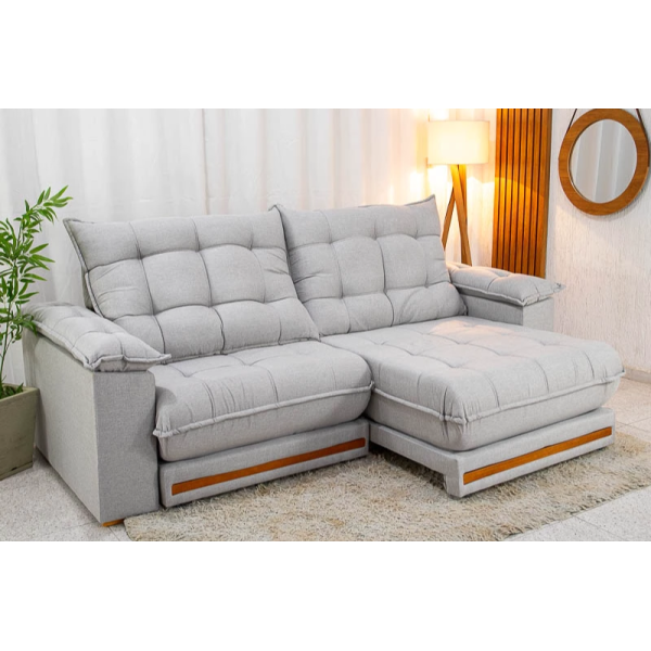 Sof Retrtil Reclinvel Madri 2.50m Linho Cinza Claro 461 - D28 e Molas Ensacadas