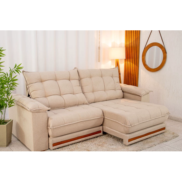 Sof Retrtil Reclinvel Madri 2.50m Linho Linho Bege 459 - D28 e Molas Ensacadas