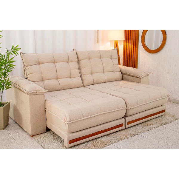 Sof Retrtil Reclinvel Madri 2.50m Linho Linho Bege 459 - D28 e Molas Ensacadas