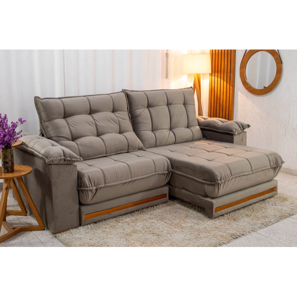 Sof Retrtil Reclinvel Madri 2.50m Veludo Cinza 319 - D28 e Molas Ensacadas