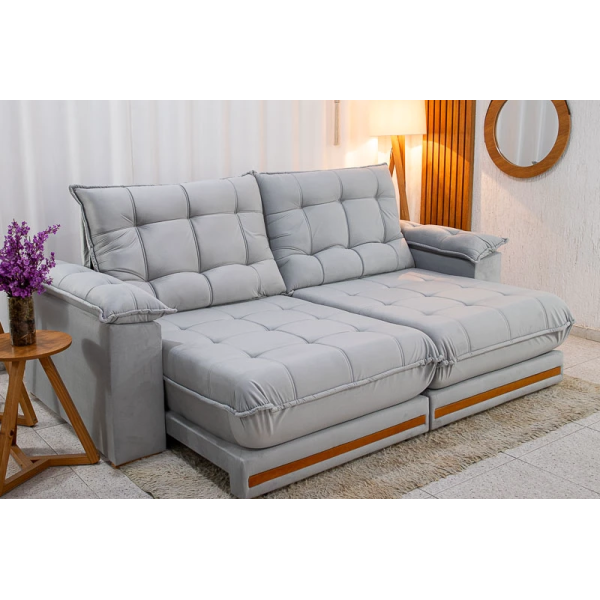 Sof Retrtil Reclinvel Madri 2.50m Veludo Prata 321 - D28 e Molas Ensacadas