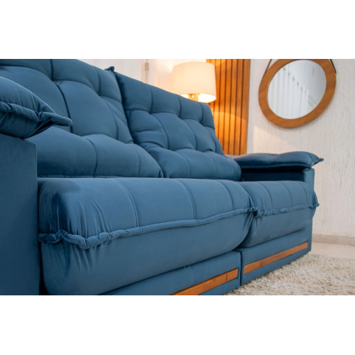 Sof Retrtil Reclinvel Madri 2.50m Veludo Azul 325 - D28 e Molas Ensacadas