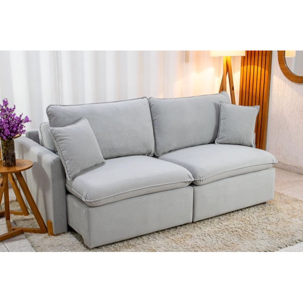 Sof Retrtil Malu 2.00m Veludo Premium Cinza 36 - Sem Caixa