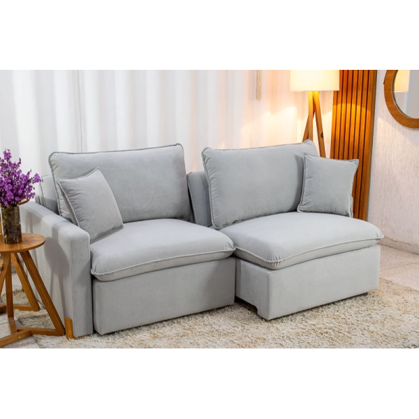 Sof Retrtil Malu 2.00m Veludo Premium Cinza 36 - Sem Caixa