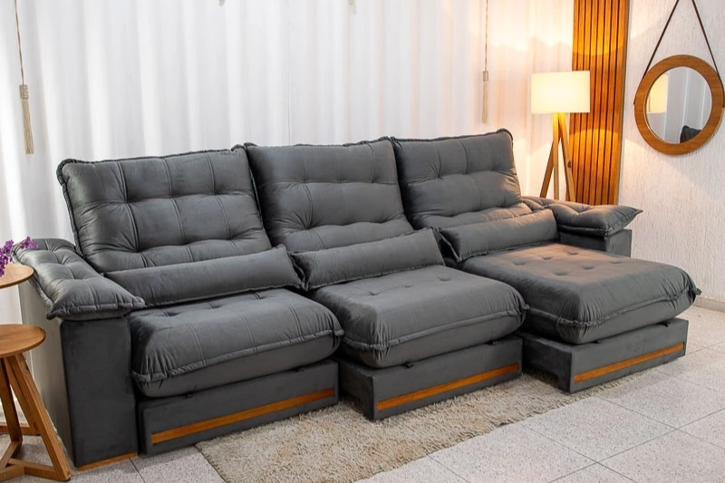 ゅーぅ ソファ Sofá Retrátil Reclinável Zurique Suede Velut com Molas