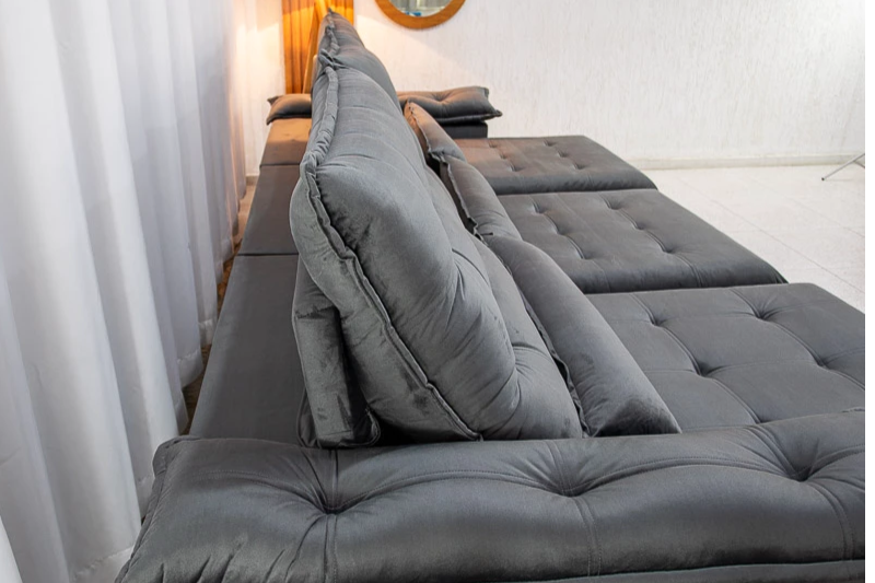 Sofá Retrátil Reclinável Turco 3.20m Veludo Cinza 403 - Espuma D33