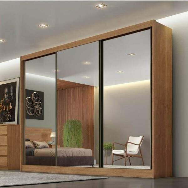 Roupeiro 3 Pts 8 Gav. Espelhadas Diamond Plus MDF Cumaru Larg. 2.41m Novo Horizonte