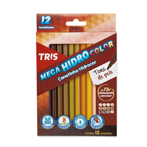 Caneta Hidrocor Tris Mega 12 Cores Tons de Pele
