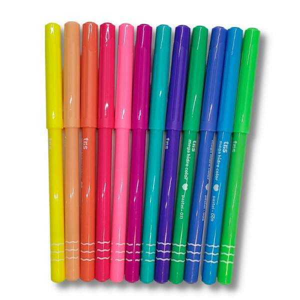 Caneta Hidrocor Tris Mega Hidro Color Tons Pastel 12 Cores
