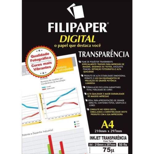 Transparncia Ink Jet Filiperson 75 Micras A4 50 Fls