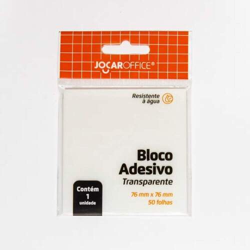 Bloco Adesivo Jocar Office Transparente Cristal 76mm x 76mm 50 Fls