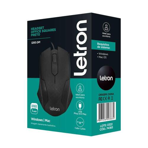 Mouse Optico Usb Letron Office Squares Preto