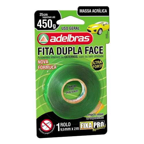 Fita Dupla Face Adelbras Massa Acrlica 200 9,5mm x 2m