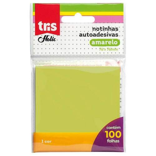 Bloco de Notas Autoadesivas Tris Holic Pop Amarelo 76x76mm 100 Fls