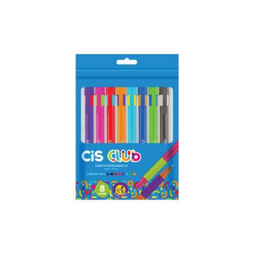 Caneta Esferogrfica Cis Club Estojo 8 Cores
