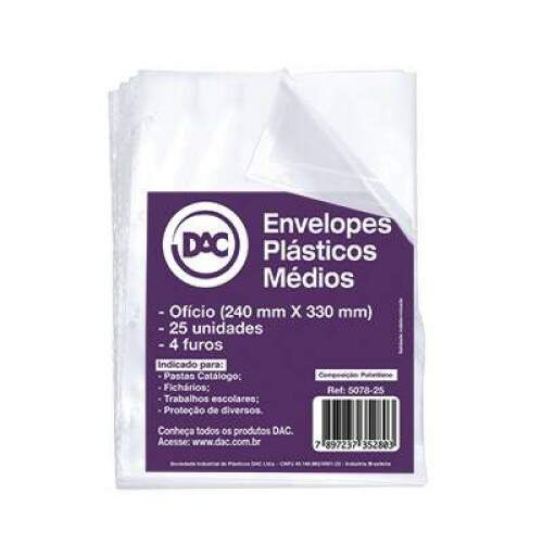 Saco Plastico DAC Mdio c/ 4 Furos Oficio 025 Plast Cristal 5078 25