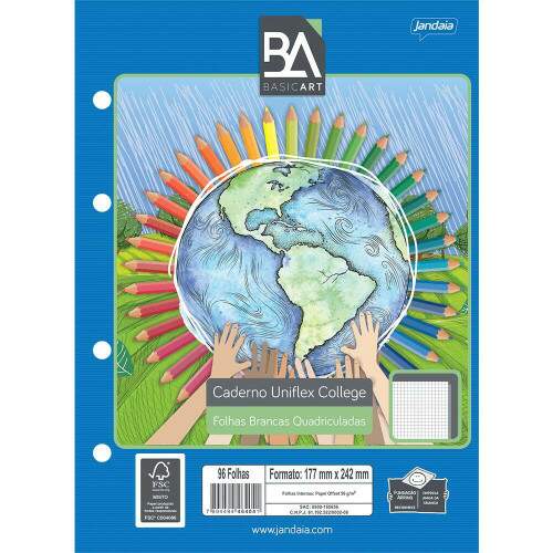 Caderno Flexvel Jandaia Uniflex Pontilhado Basic Art 80Fls